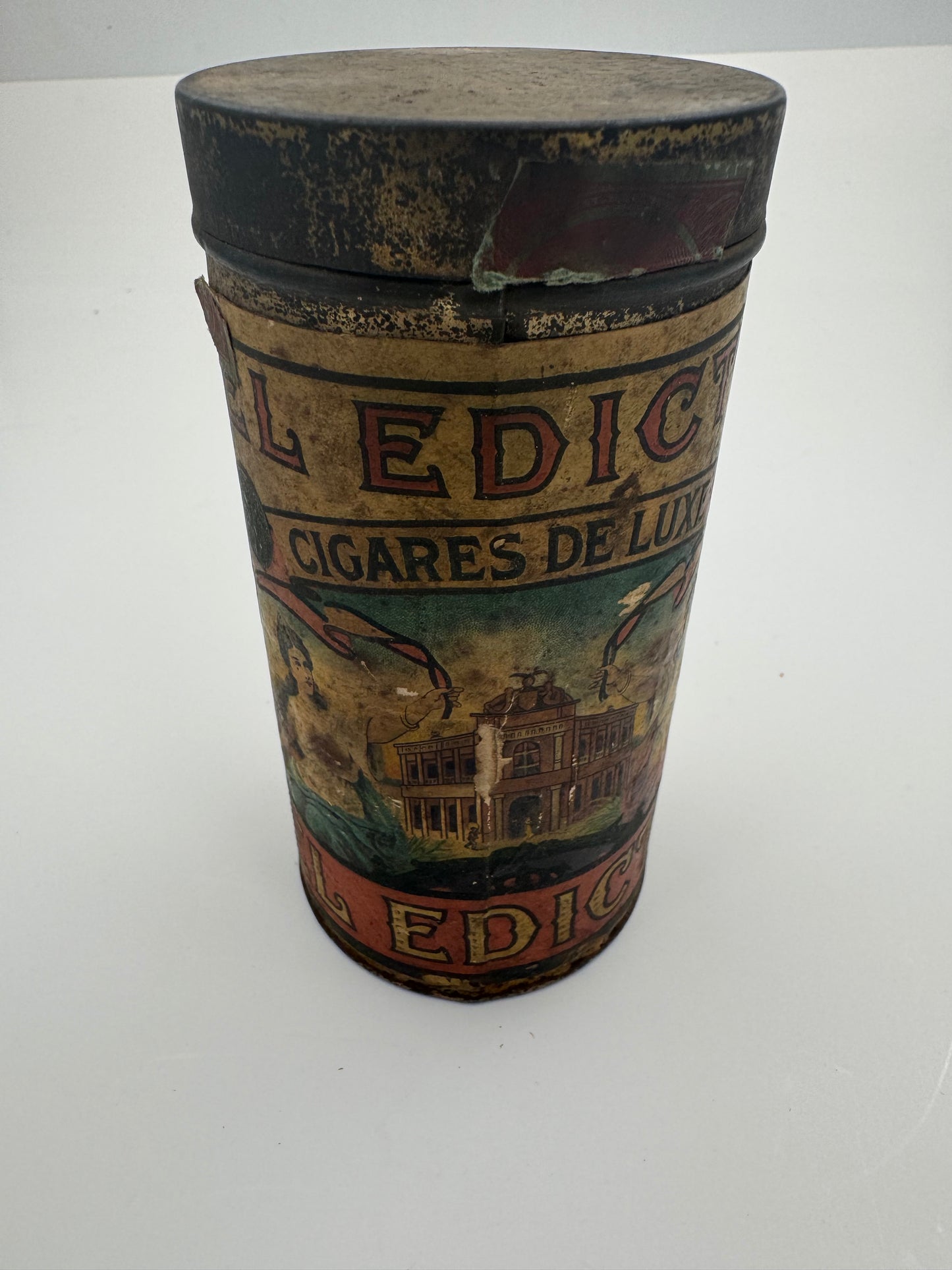 Vintage Cigar Humidor El Eldicto Paper Label NY