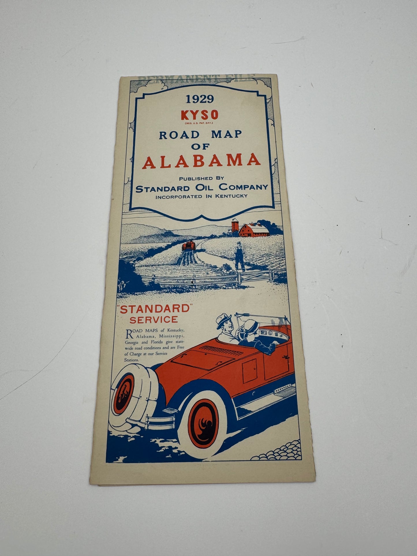 Vintage Road Map 1929 KYSO NOS Permanent File Copy