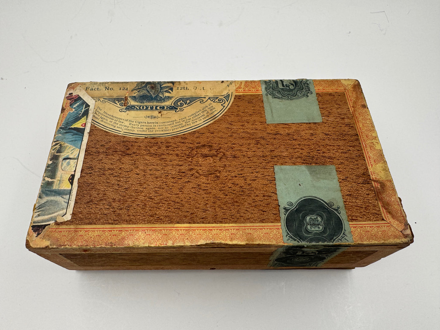 Vintage Cigar Box Pure Rye Lid Slight Warp