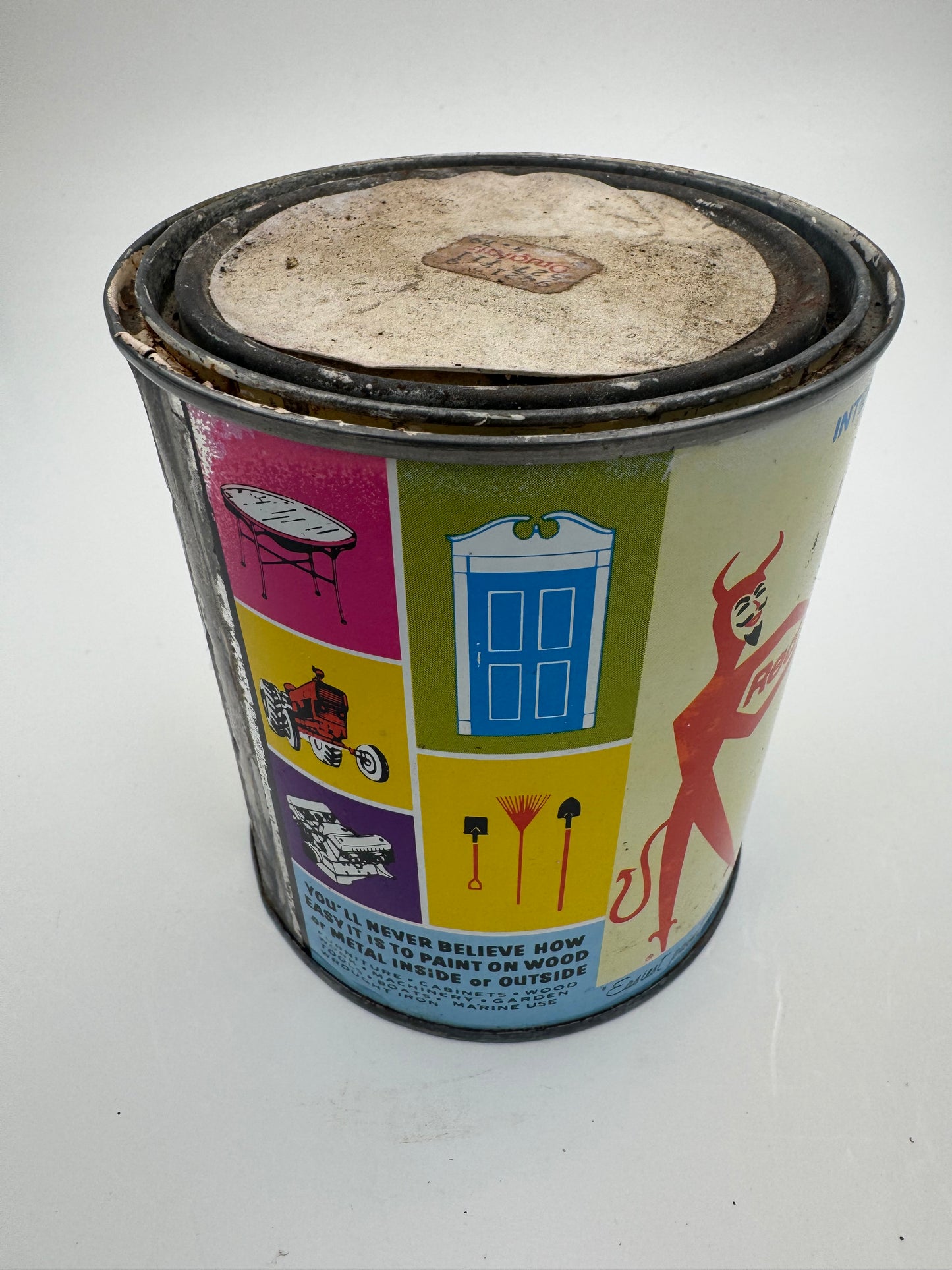 Vintage Red Devil Gloss Latex Enamel Can Full