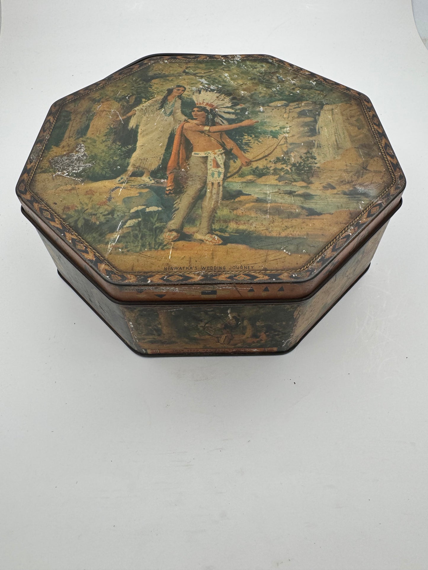 Vintage Sunshine Biscuits Tin Hiawatha Journey Used