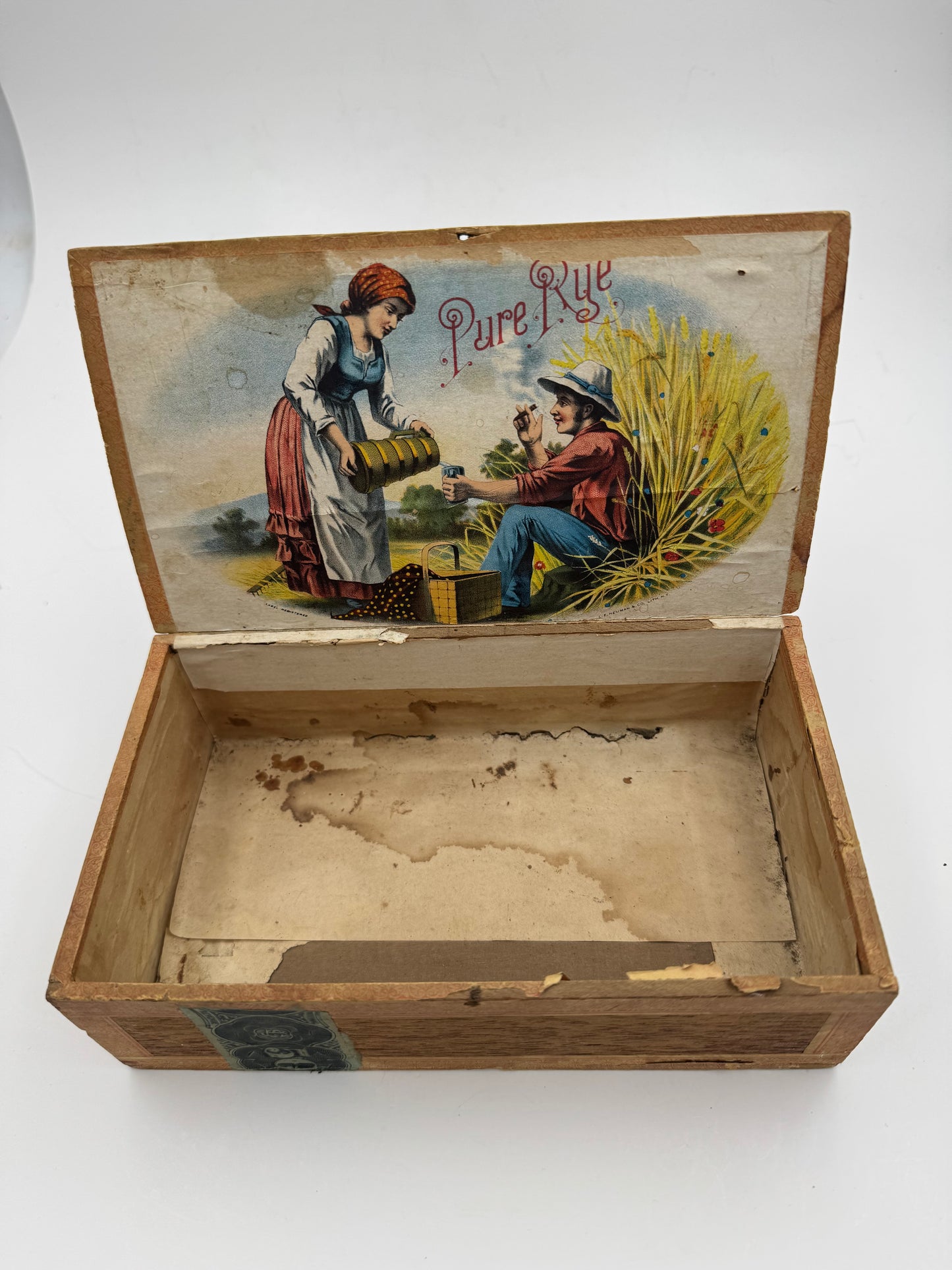 Vintage Cigar Box Pure Rye Lid Slight Warp