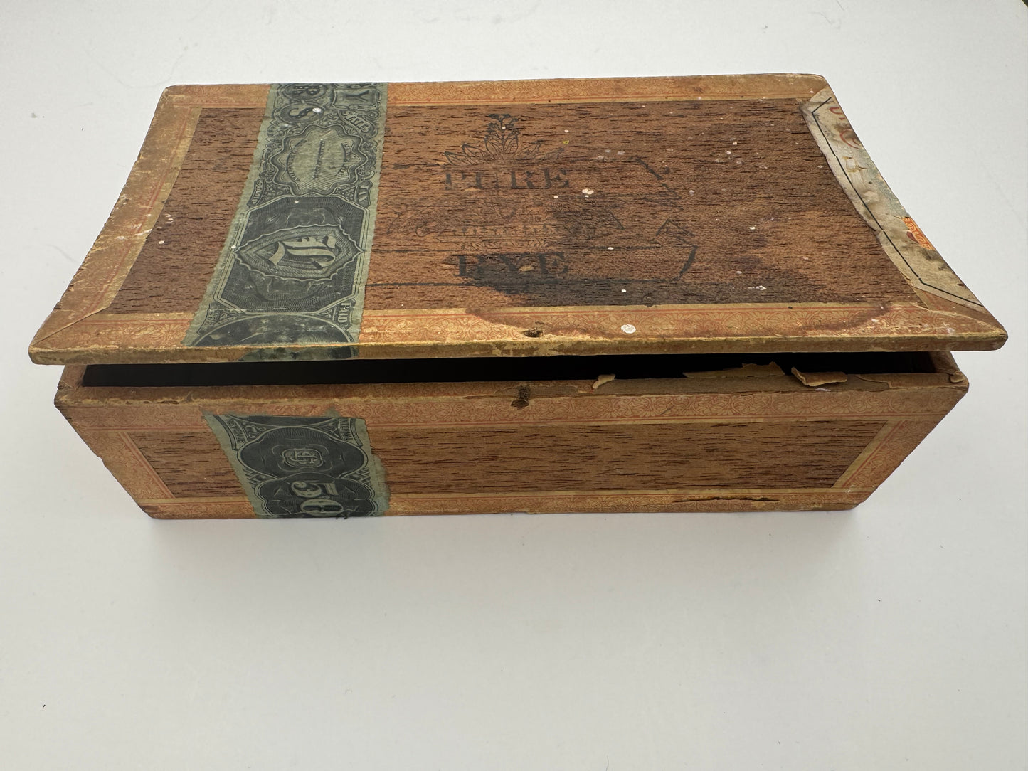 Vintage Cigar Box Pure Rye Lid Slight Warp