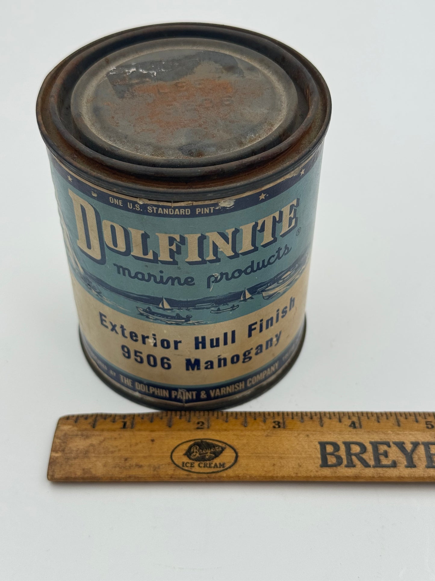 Vintage Dolfinite Paint Can Full Mahogany Boat Graphics