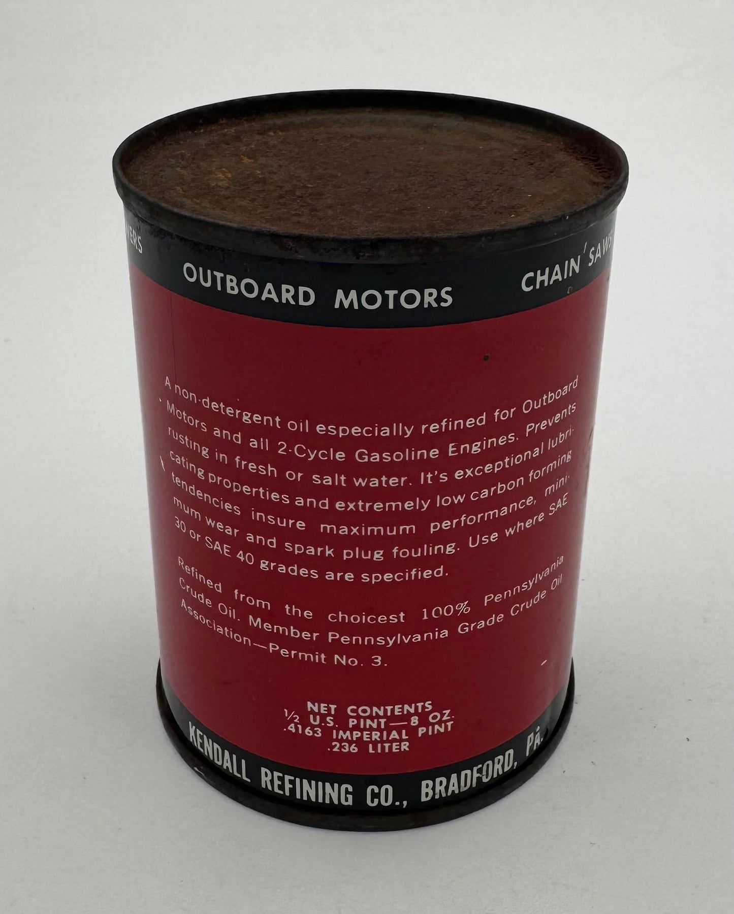 Vintage Kendall Outboard Oil Can Pint Full