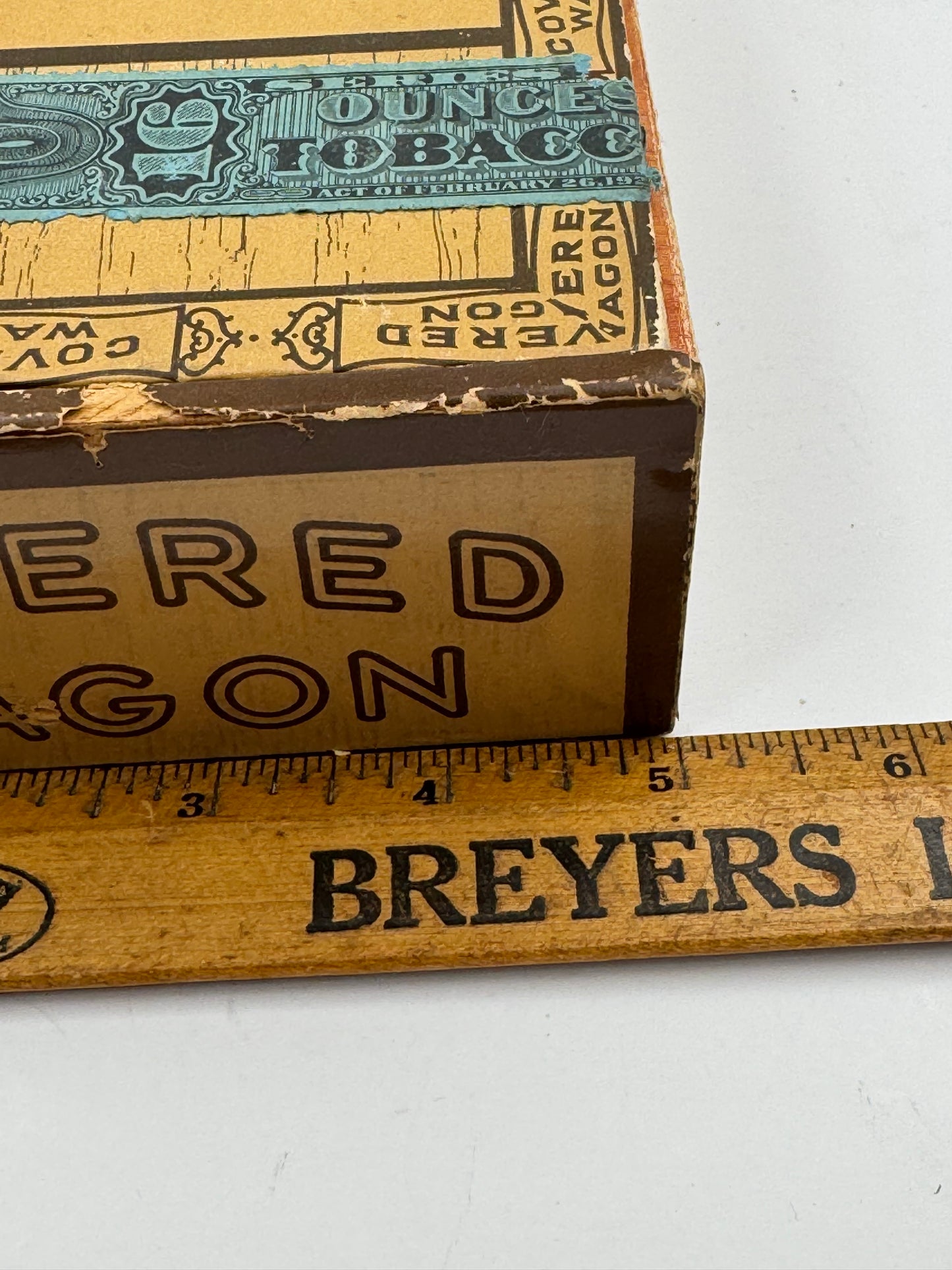 Vintage Cigar Box Covered Wagon Lid Torn.