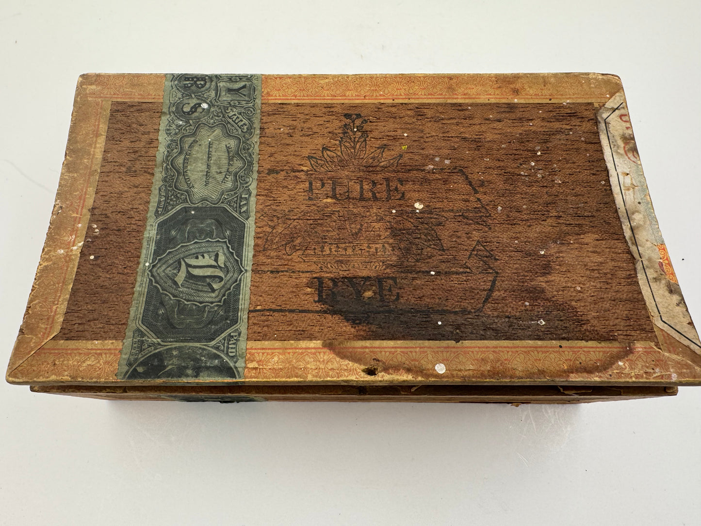 Vintage Cigar Box Pure Rye Lid Slight Warp