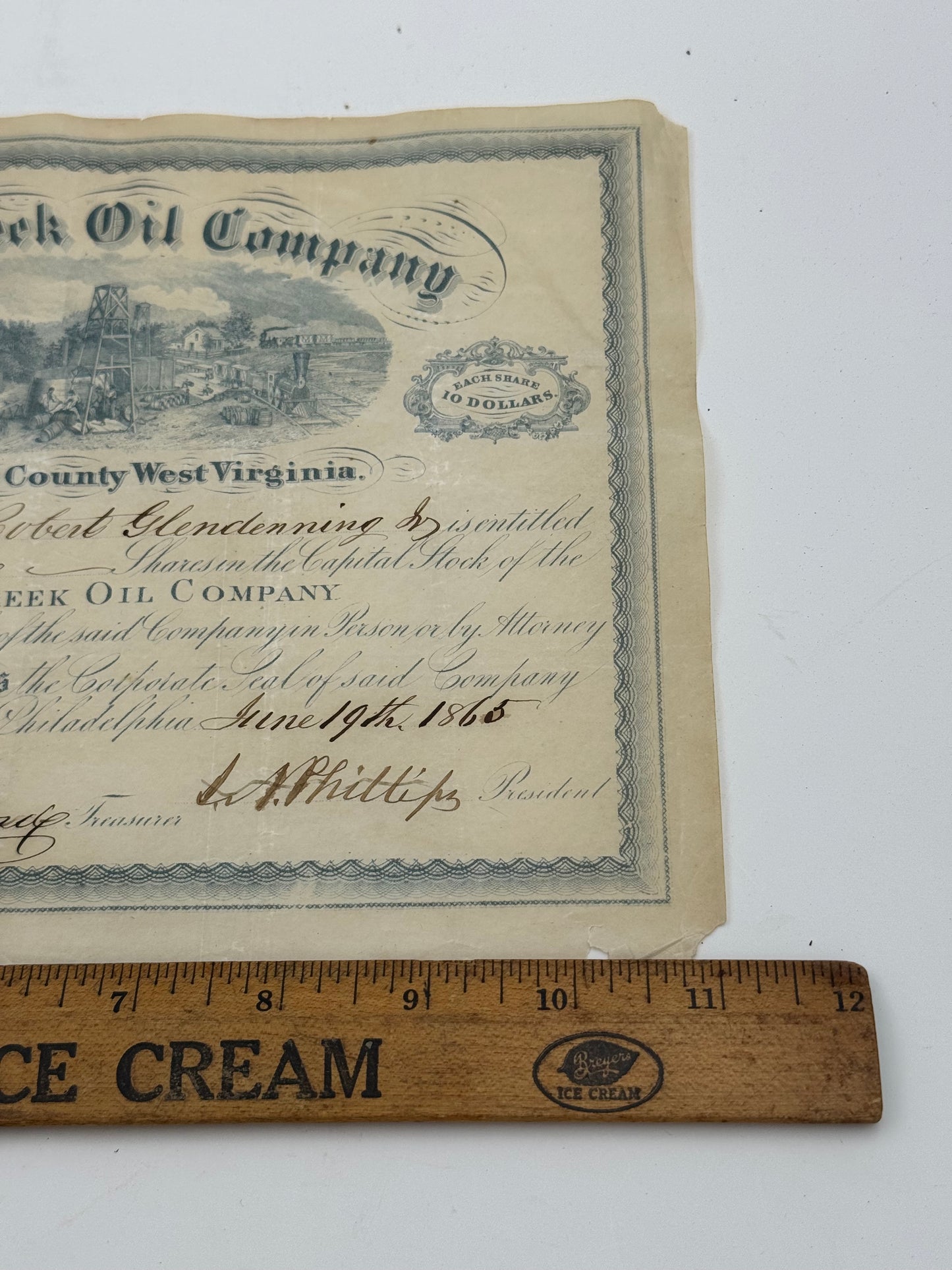 Vintage Bull Creek Oil Co Stock Certificate