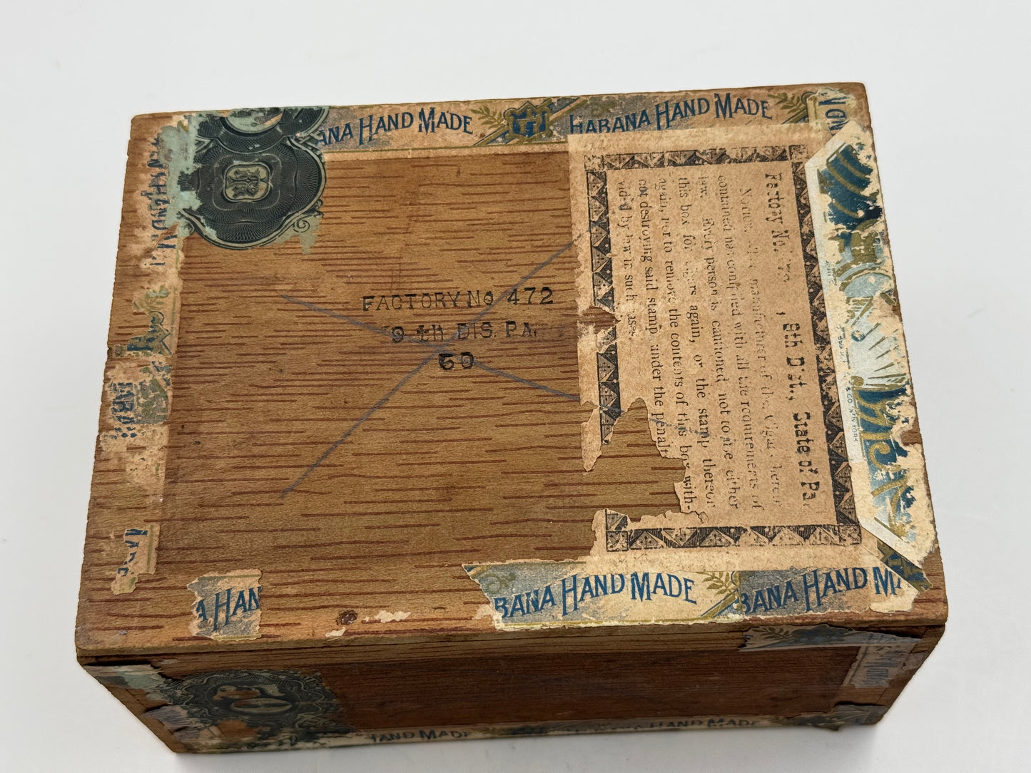 Vintage Blue Pearl Cigar Box Havana Cigars
