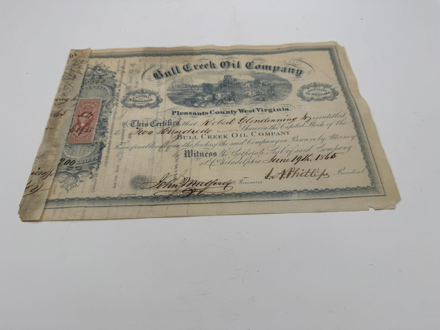Vintage Bull Creek Oil Co Stock Certificate