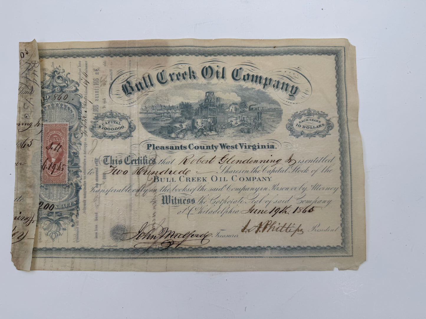Vintage Bull Creek Oil Co Stock Certificate