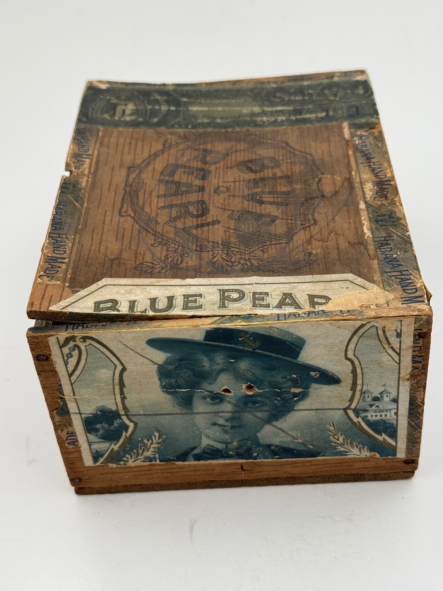 Vintage Blue Pearl Cigar Box Havana Cigars