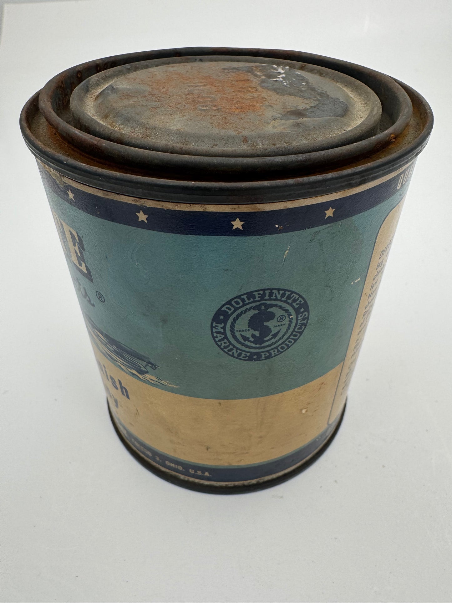 Vintage Dolfinite Paint Can Full Mahogany Boat Graphics