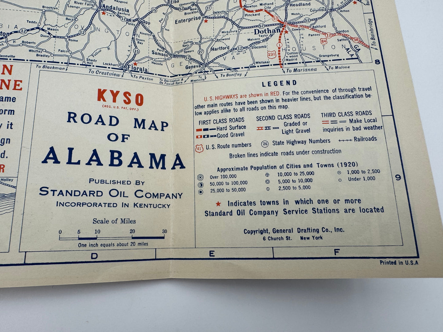 Vintage Road Map 1929 KYSO NOS Permanent File Copy