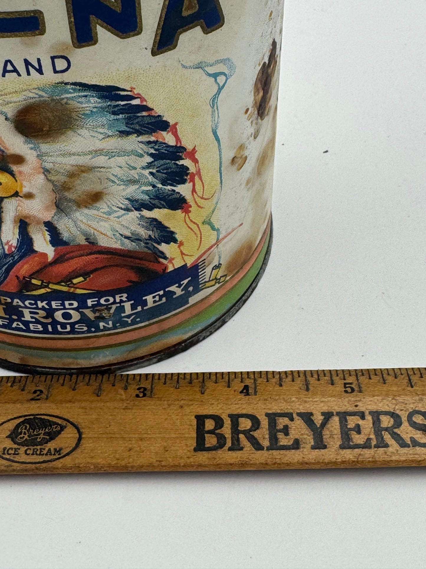Vintage Tin Can Og Na Tomatoes Native American Ad