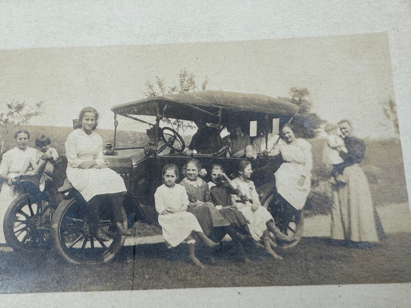 Vintage Real Photo Post Card Family Car
