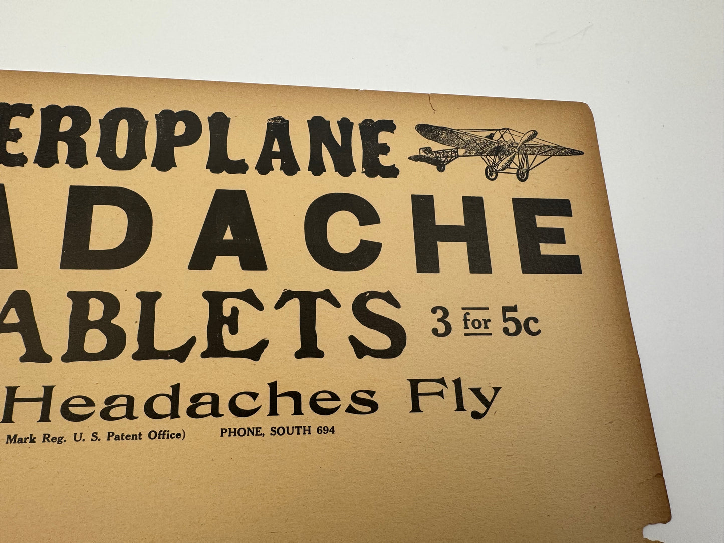 Vintage Aeroplane Headache Tablets Sign