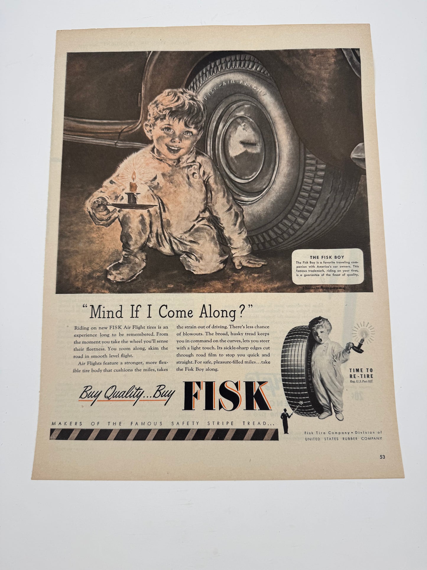 Vintage Fisk Tires Ad Large Format 14” x 11” RARE