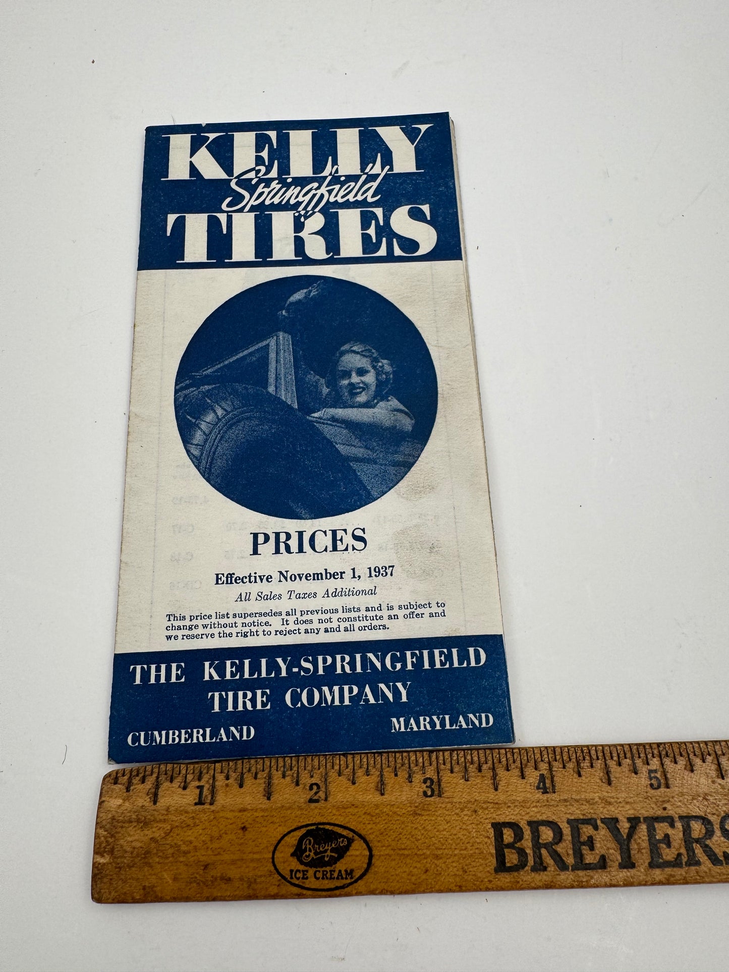 Vintage Kelly Springfield Tires Price List 1937