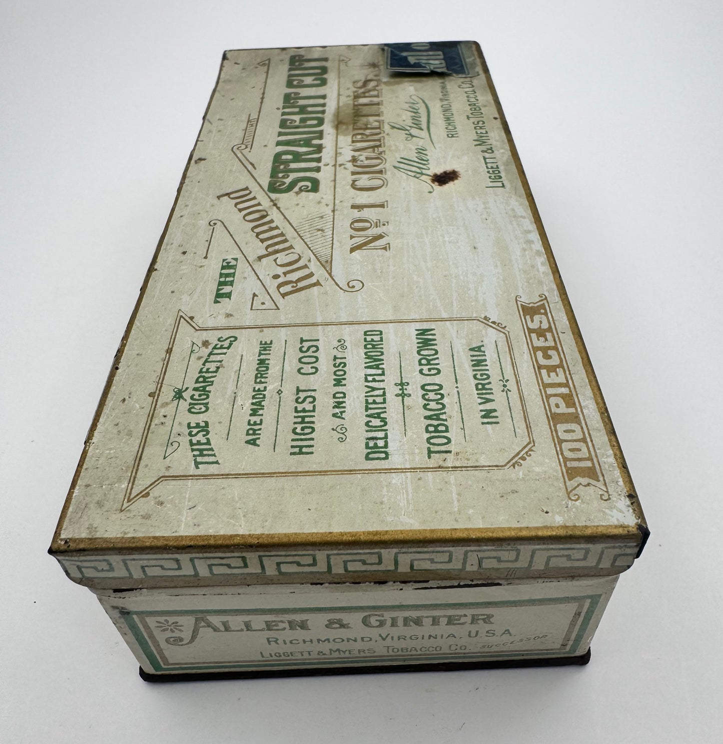 Vintage Tobacco Tin The Richmond Straight Cut 100 Pieces Empty