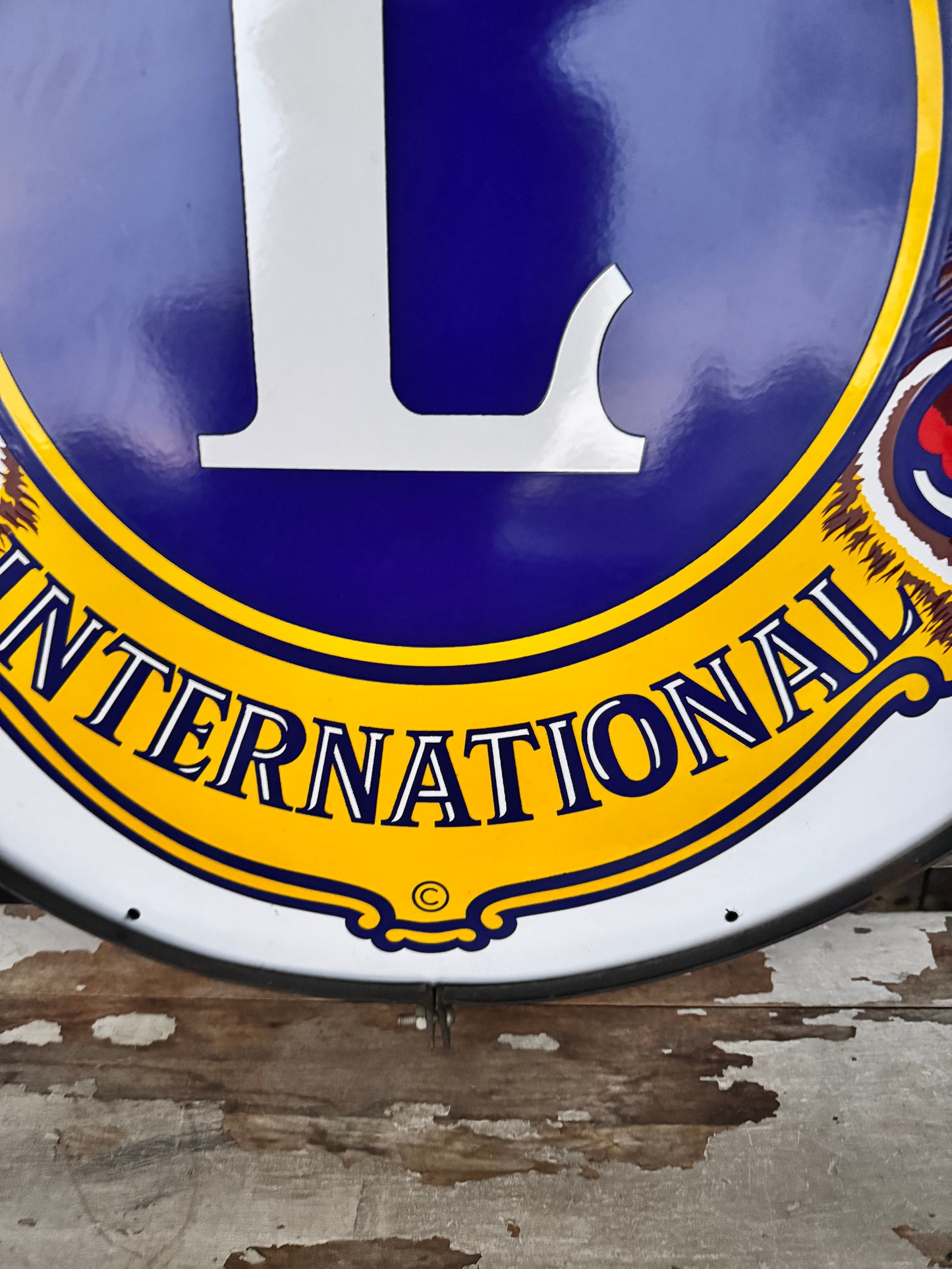 Vintage Porcelain Sign Lions Club Mint 30”