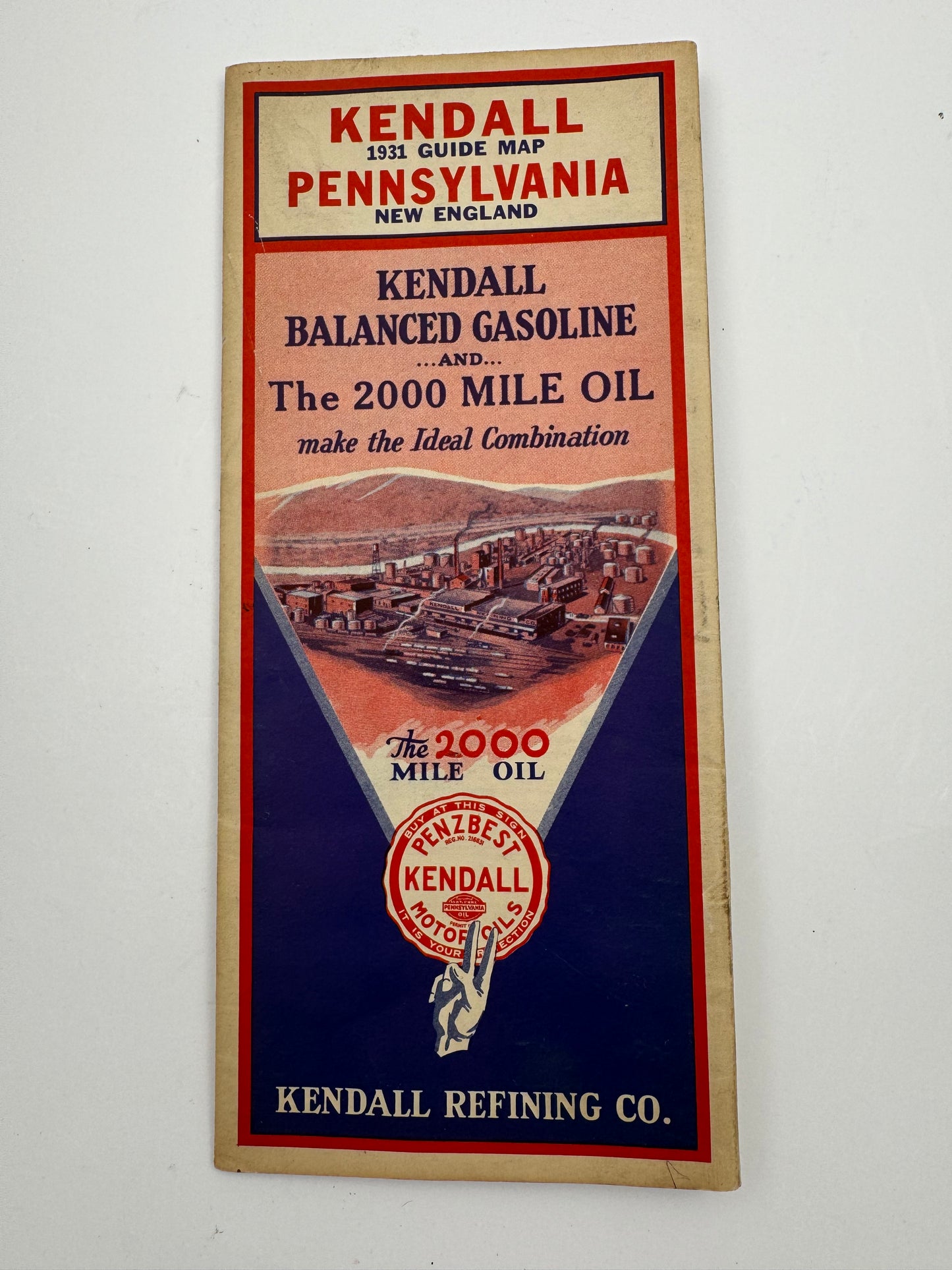 Vintage Roadmap 1931 Pennsylvania NJ New England Kendall