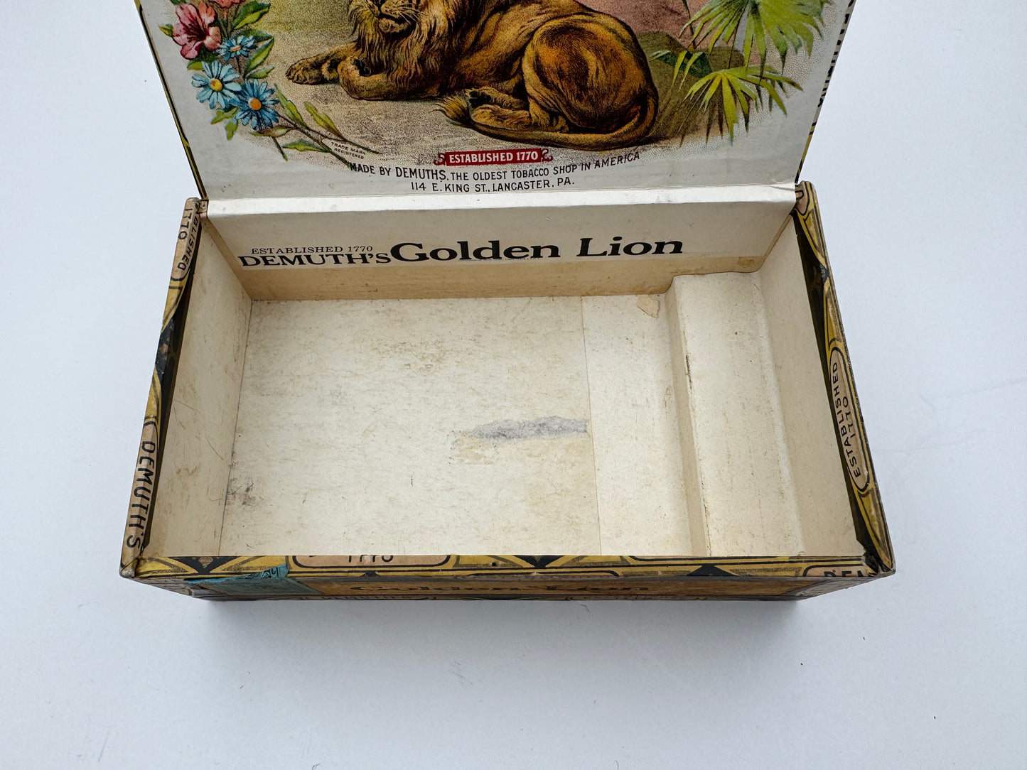 Vintage Cigar Box Golden Lion Demuths Pencil Written