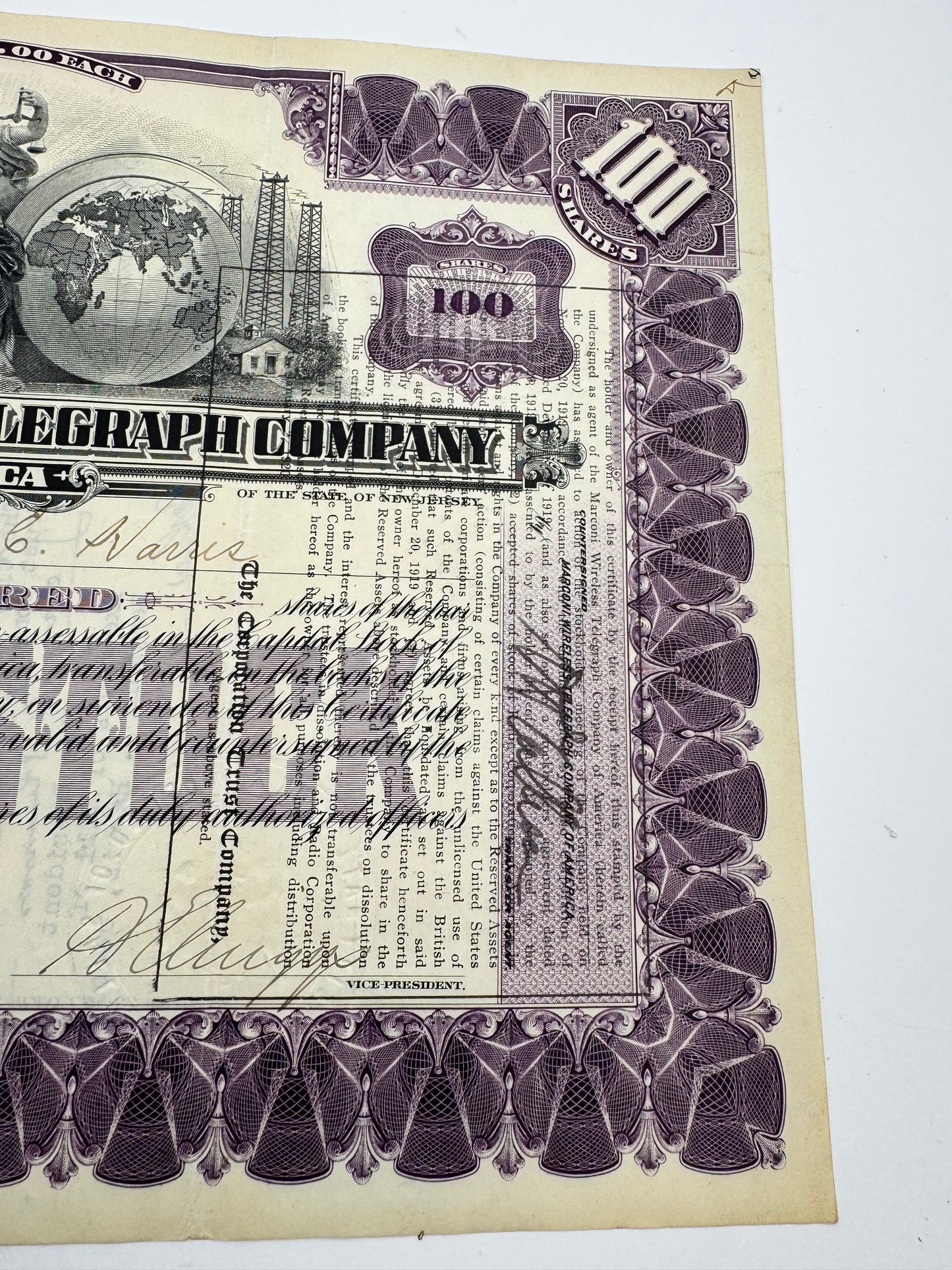 Vintage Stock Certificate Marconi Wireless 100 Shares