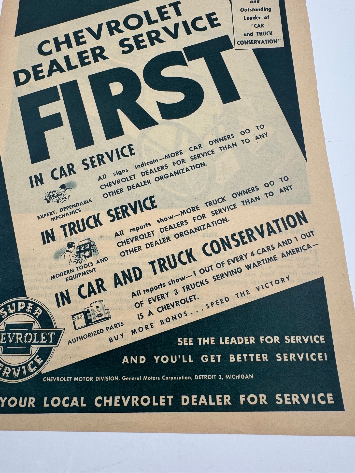Vintage Chevrolet Super Service Ad Print