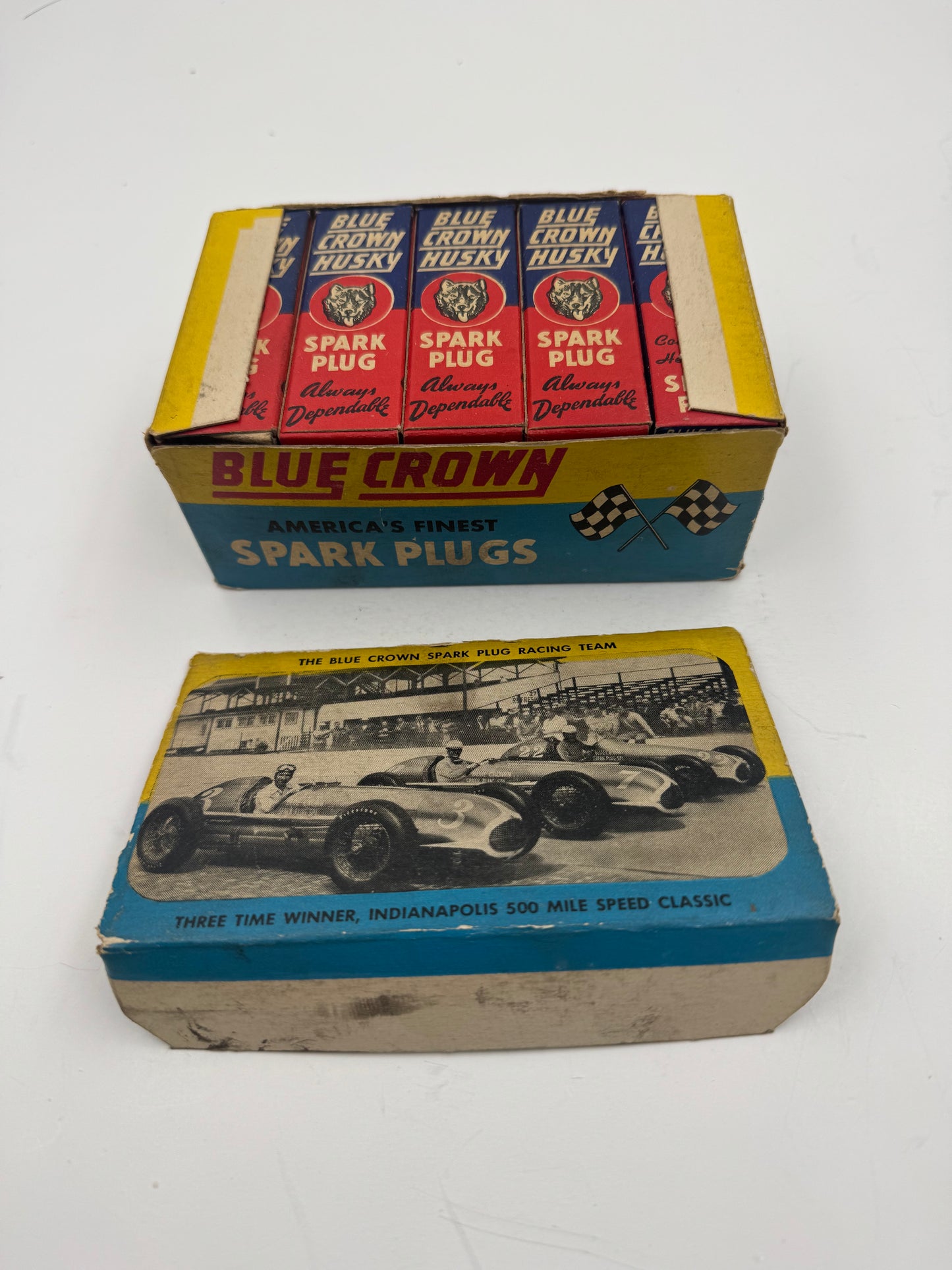 Vintage Blue Crown Spark Plug Box