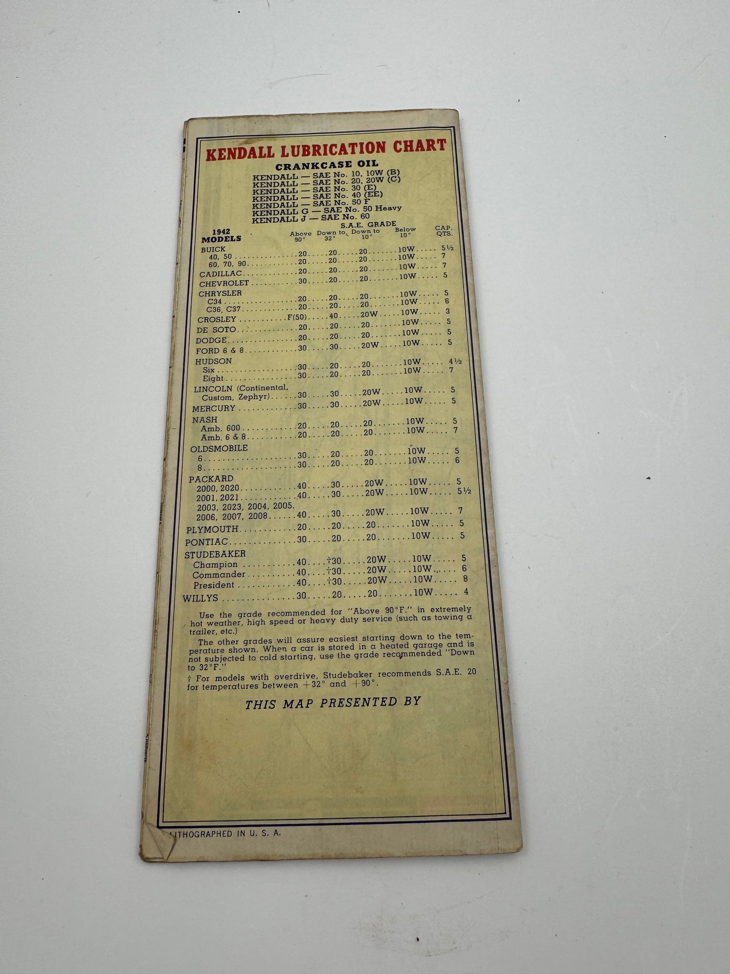 Vintage Road Map Kendall 1942 NOS