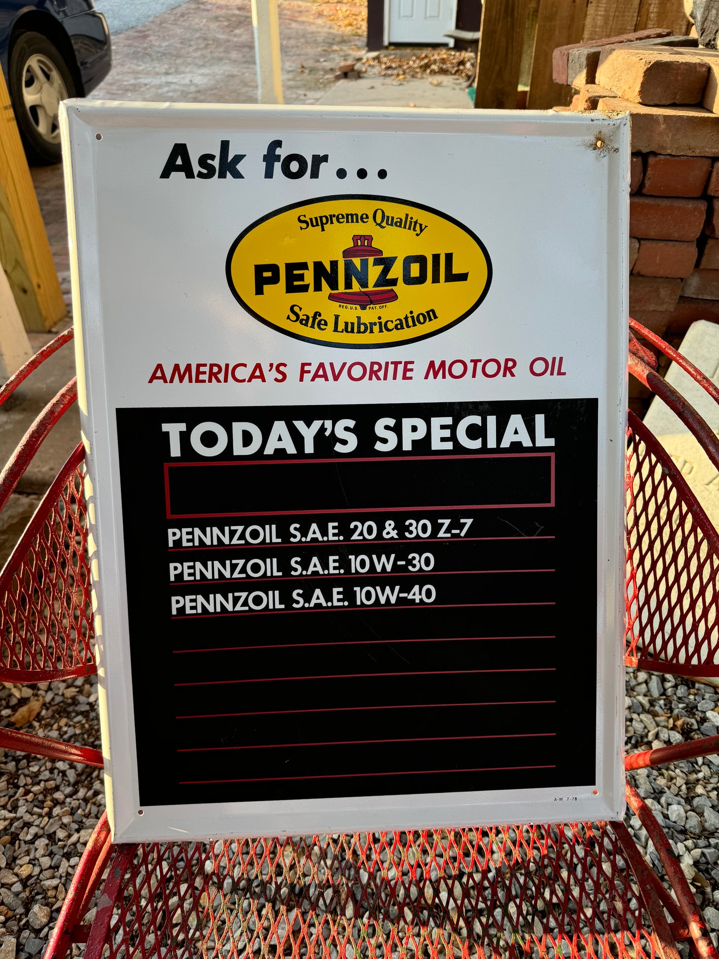 Vintage Pennzoil Sign Menu Board Clean