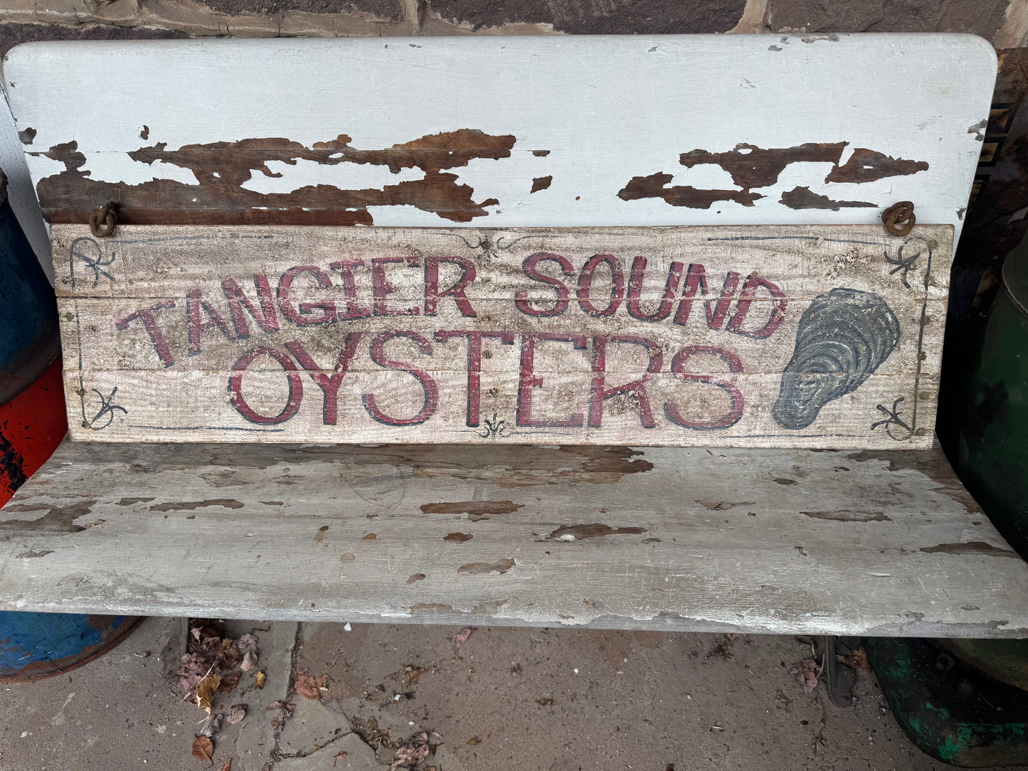 Vintage Oyster Sign Tangier Sound VA. Wood