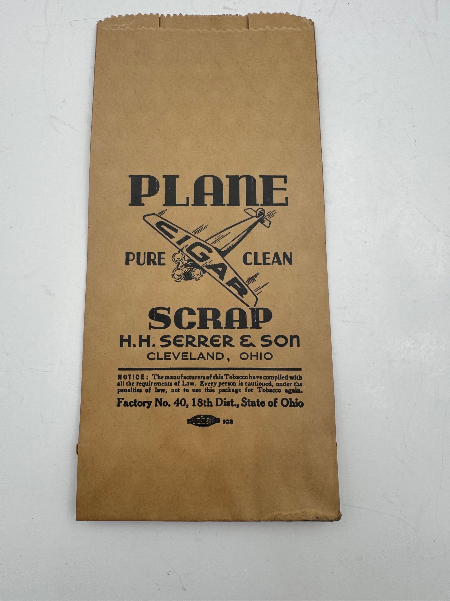 Vintage Plane Cigar Scrap Bag Airplane Graphic