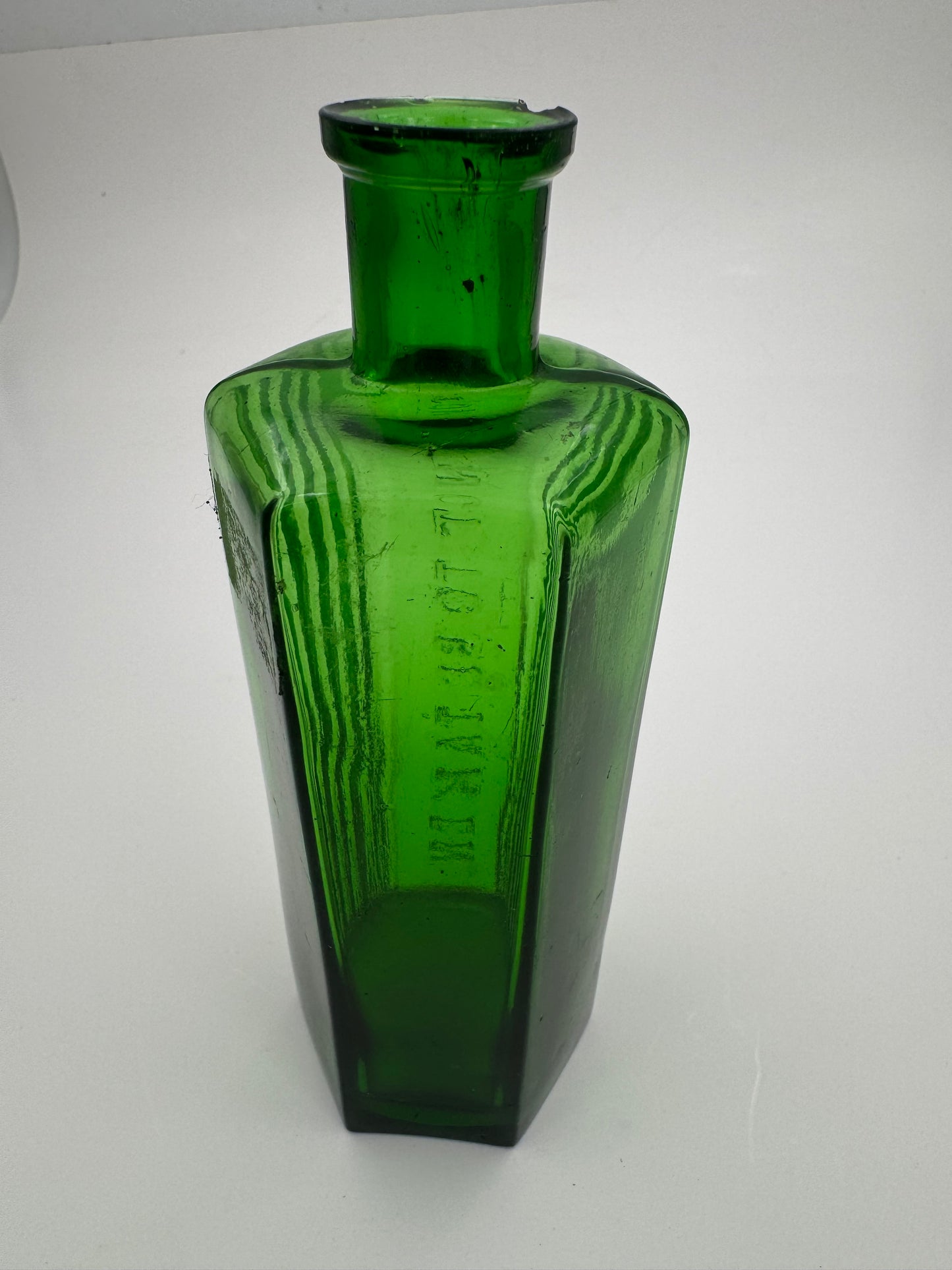 Vintage Poison Bottle Green Ribbed 8 Oz