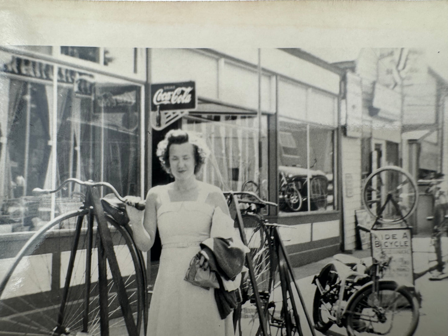 Vintage Transportation Photo High Wheel Motorcycle And Woman