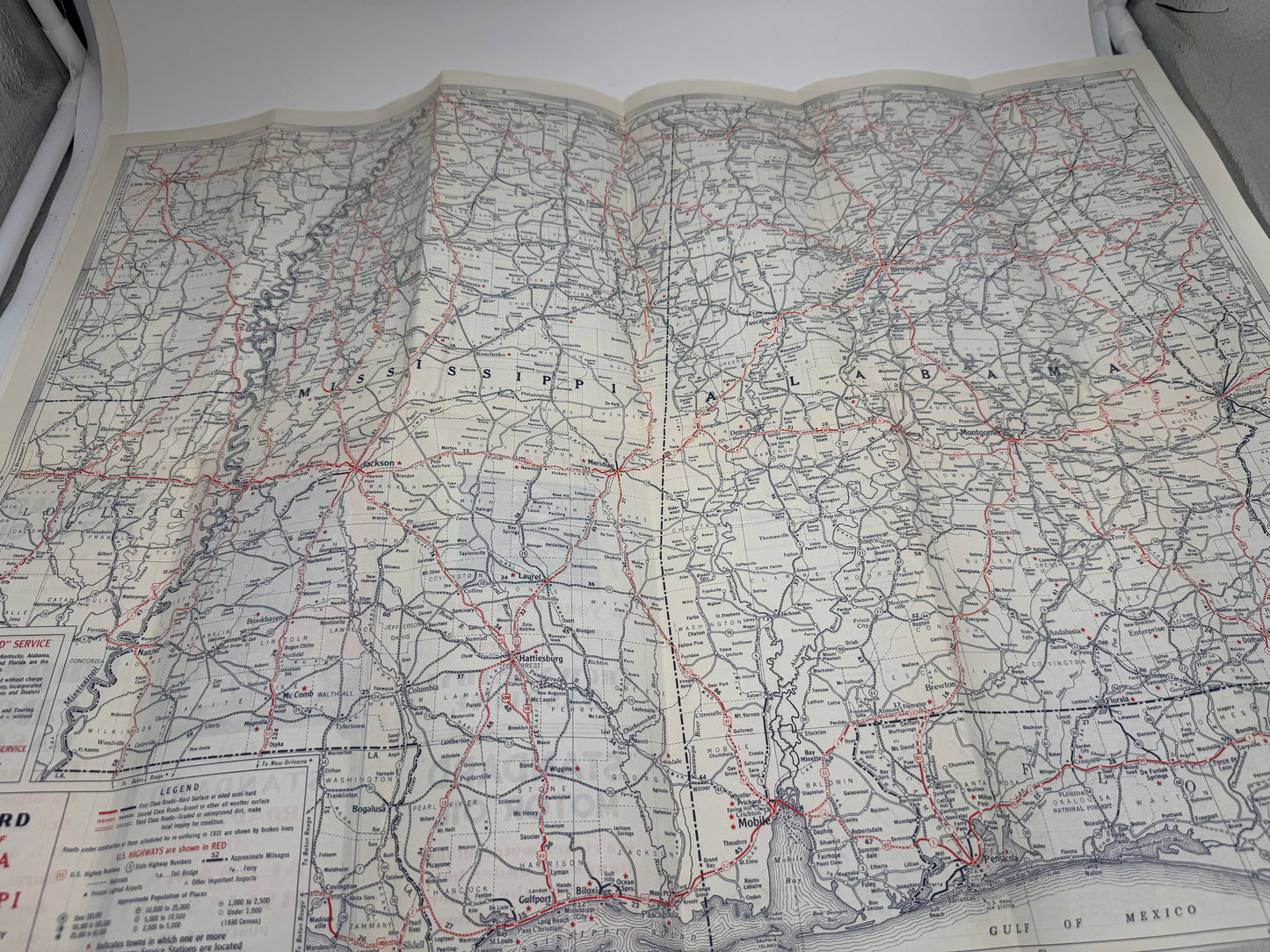 Vintage Road Map 1931 Standard Oil Alabama Mississippi