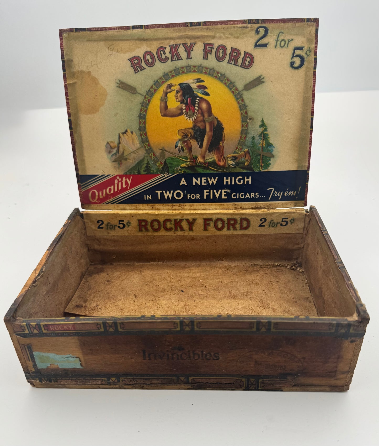 Vintage Cigar Box Rocky Ford Native American 5 Cent