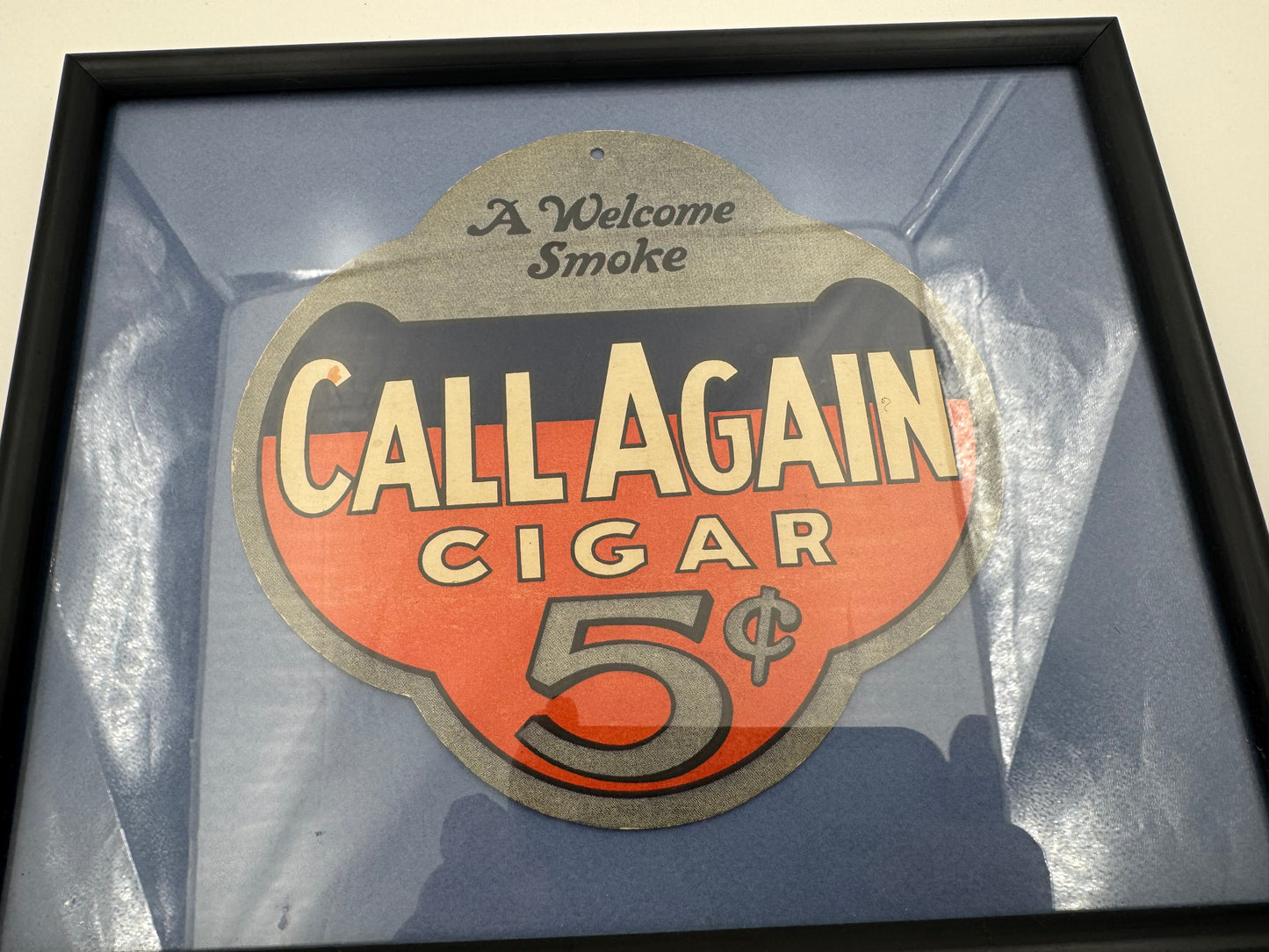 Vintage Call Again Cigar Fan Pull 5 Cent Framed