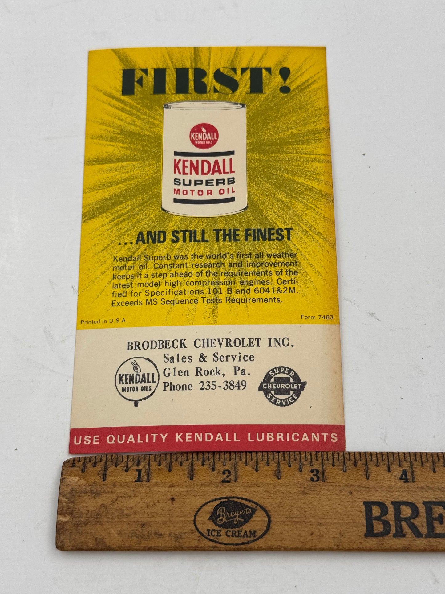 Vintage Kendall Oil Ink Blotter Ad NOS