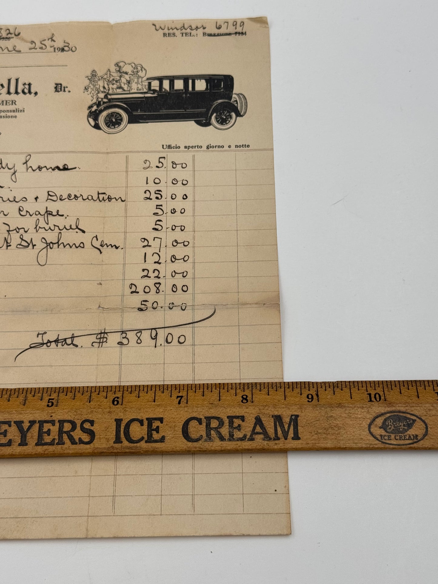 Vintage Undertaker Invoice Great Car Graphic