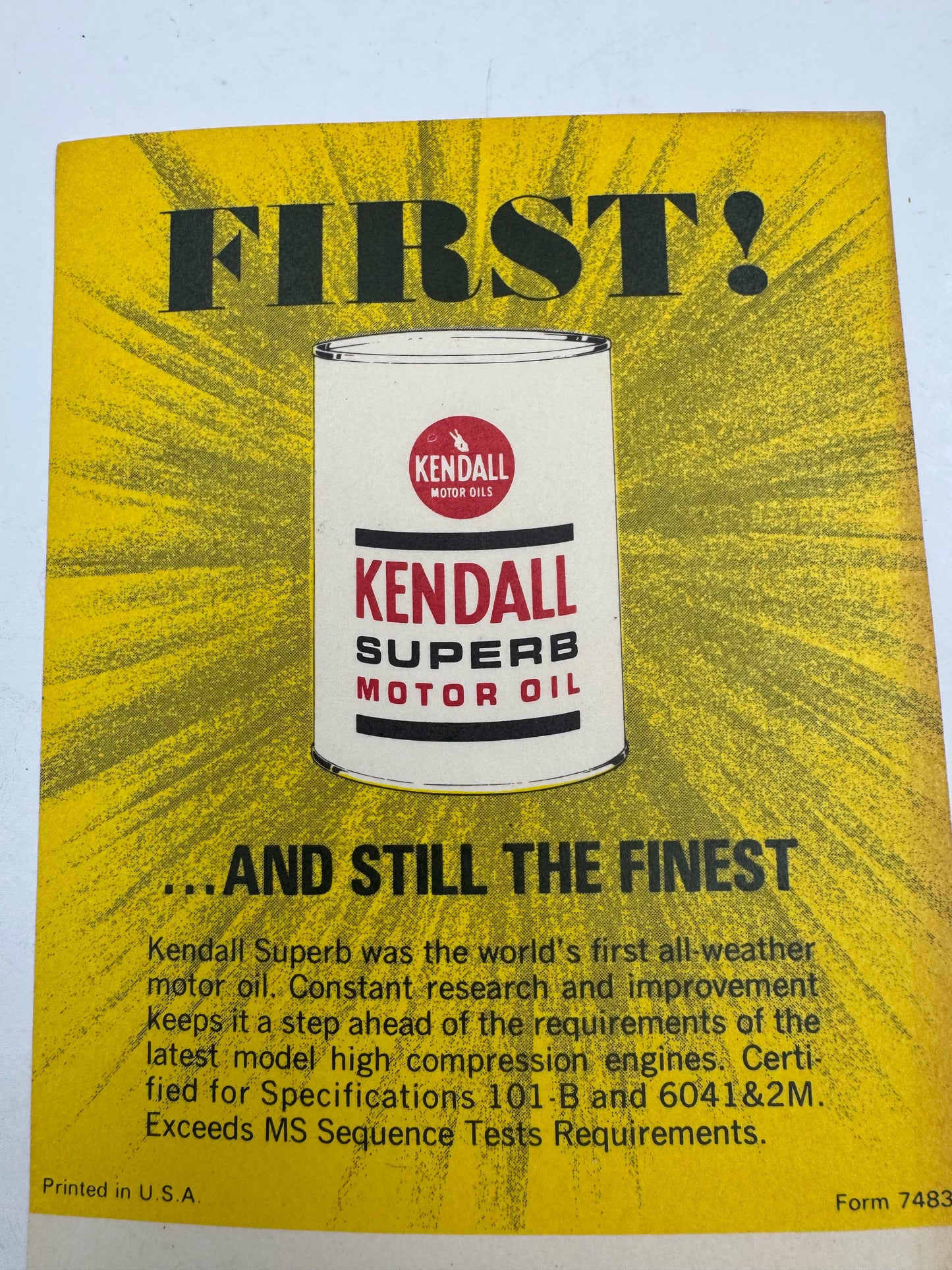 Vintage Kendall Oil Ink Blotter Ad NOS
