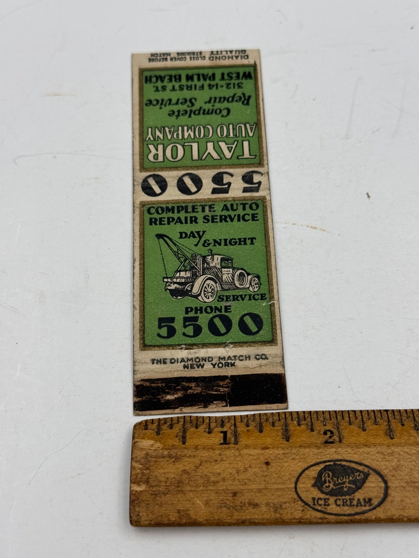 Vintage 1940s Tow Truck Matchbook Cover