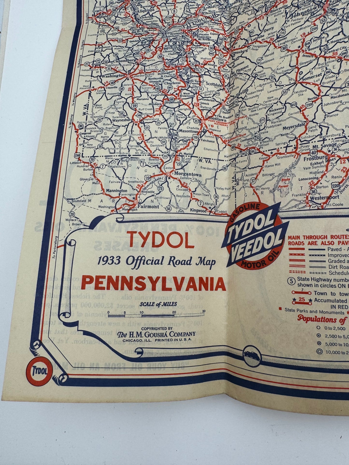 Vintage Roadmap 1933 PA NJ Tydol Veedol