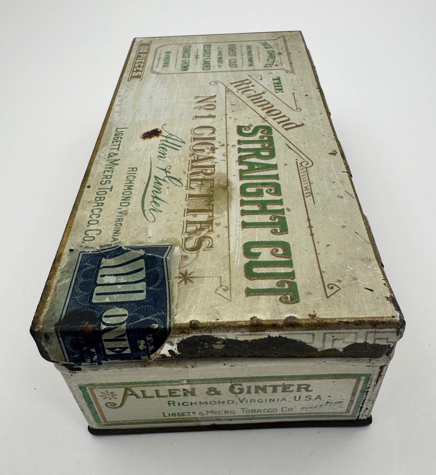 Vintage Tobacco Tin The Richmond Straight Cut 100 Pieces Empty
