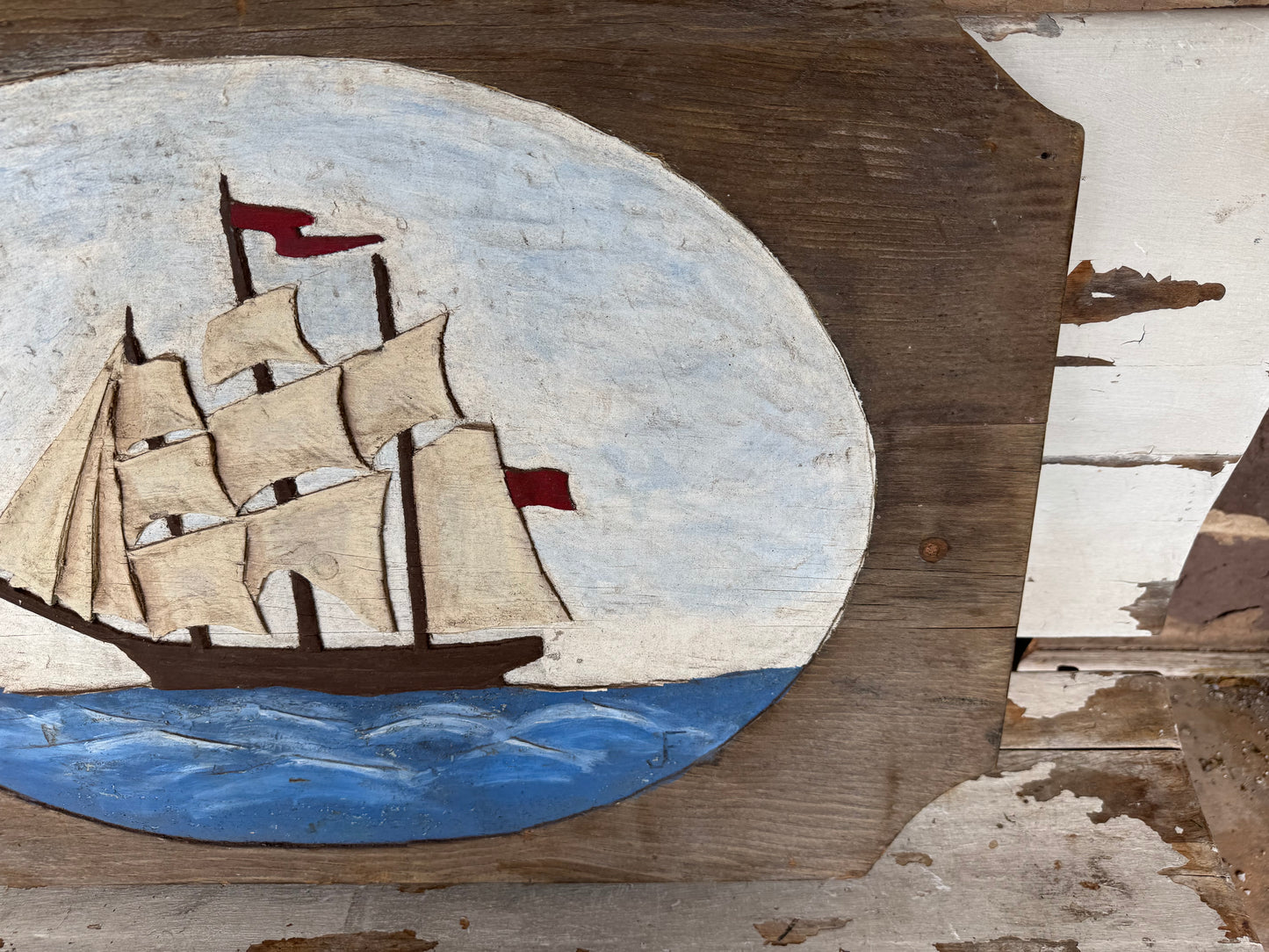 Vintage Ship Art Chiseled Wood Artwork