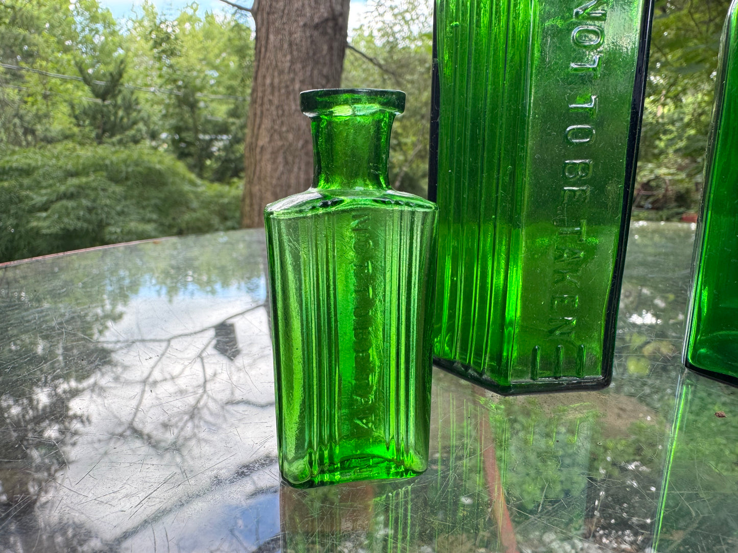 Vintage Poison Medicine Bottle Colection Green