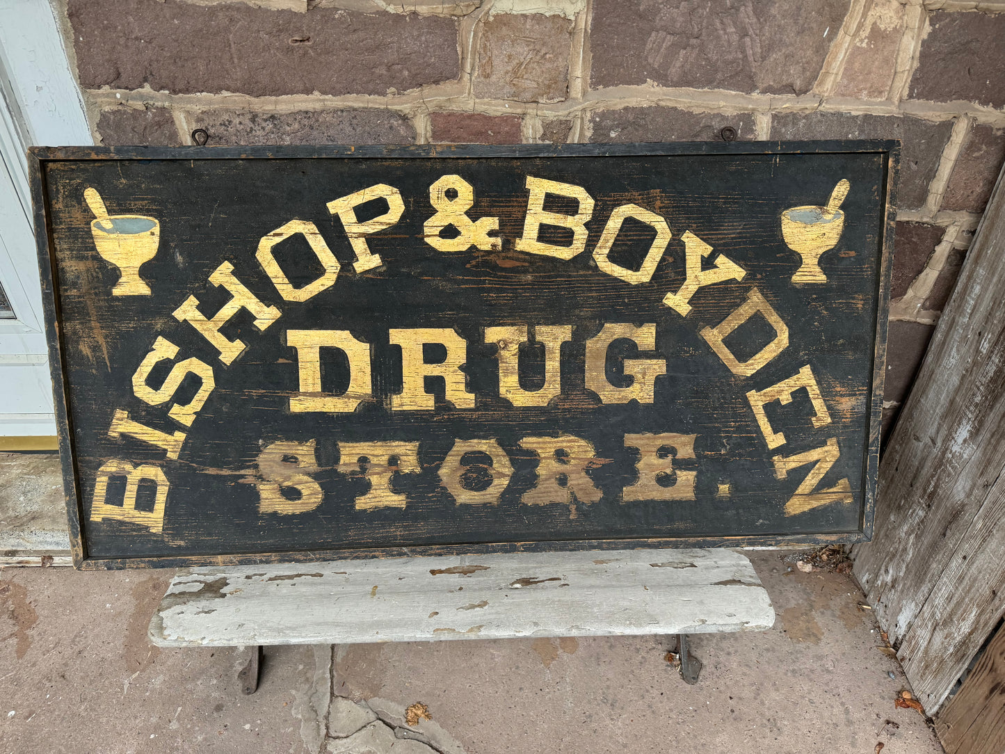 Vintage Drug Store Sign 1860 - 1880 Smaltz & Gilt Gold Paint