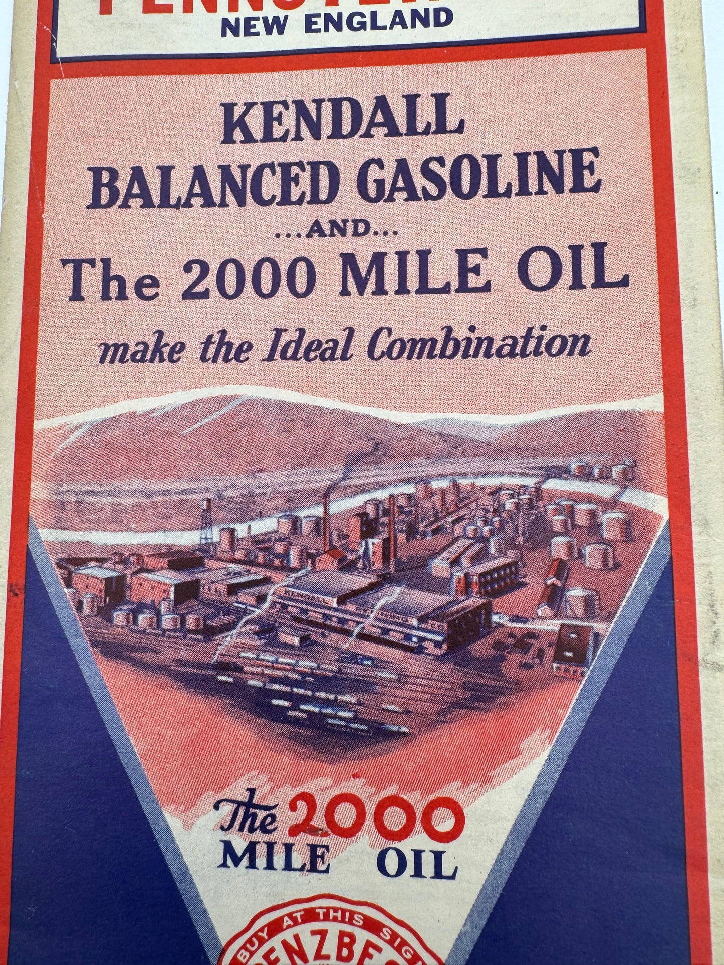 Vintage Roadmap 1931 Pennsylvania NJ New England Kendall