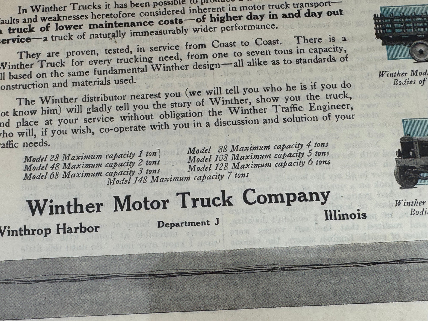 Vintage Winther Trucks Sign Rare 1918 Centerfold